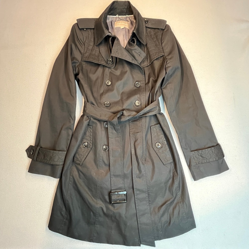 Banana Republic Black Quilted Detail Double Breasted Trench Coat Women M